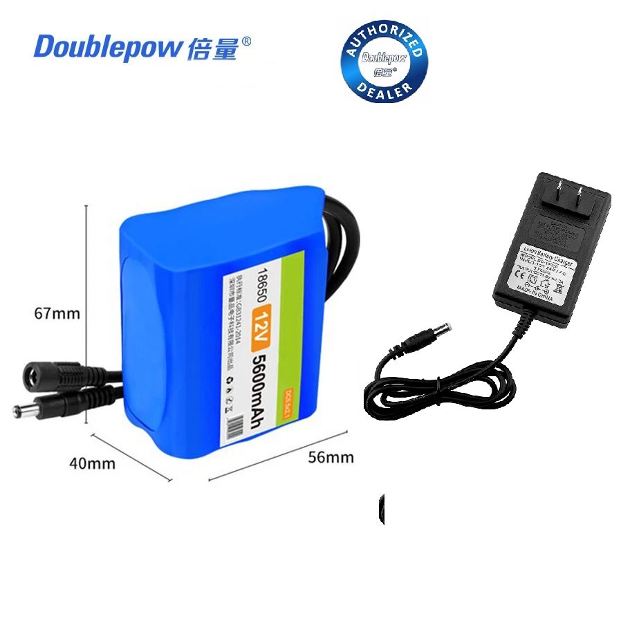 Doublepow  PCB Protected  12V  5600mAh Rechargeable Li-ion 2S3P 6x18650 Lithium Battery Pack with BMS and DC Connector with 12.6V 2A Output 3S Charger Combo. 