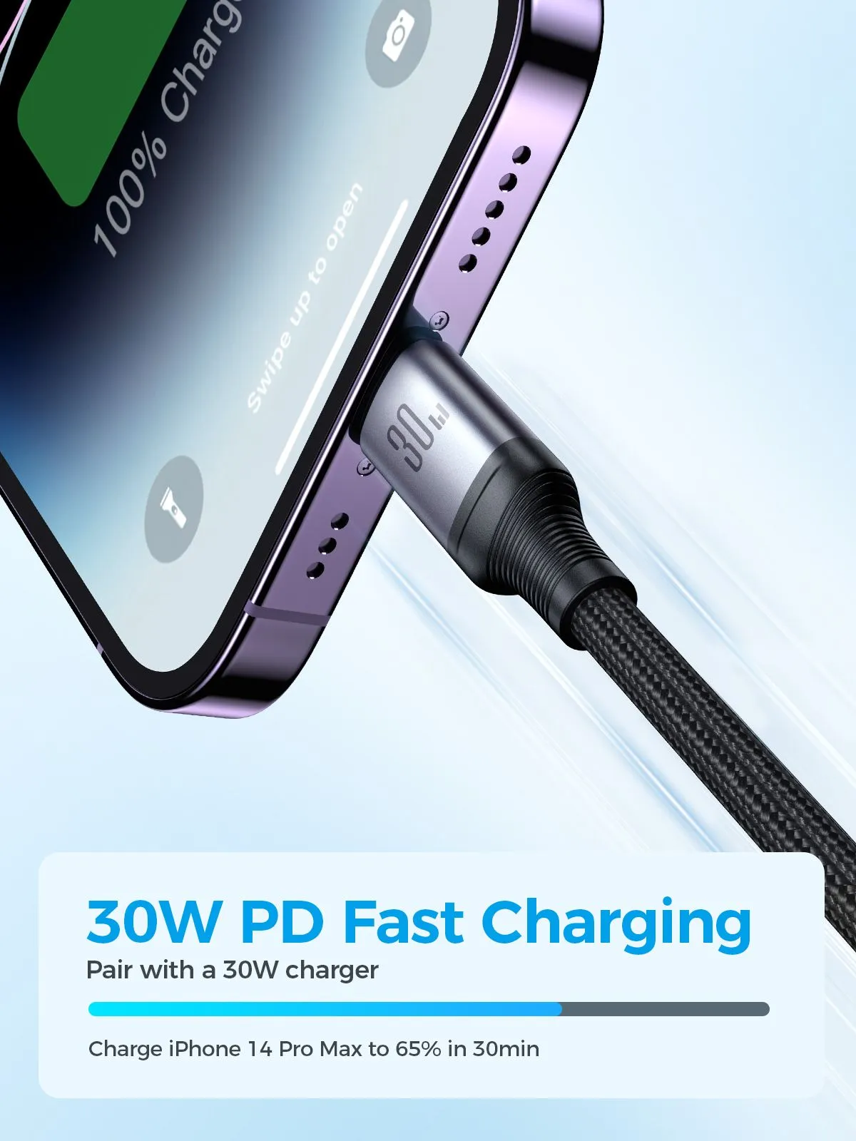 Joyroom SA21-1T3 Speedy Series 30W 3-in-1 Fast Charging Cable (Type-C to L+C+M) -Black. 