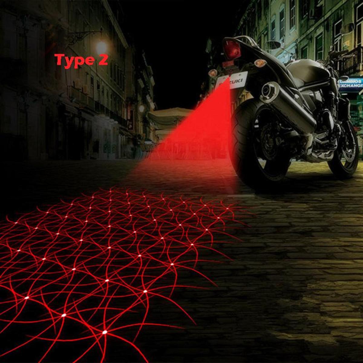 SUV Car LED Rear Motorcycle Fog Lights Laser Tail Warning Indicator Lamp Waterproof Brake Universal Motorbike 720LM,Laser Wavelength 650nm (Red) Type 2