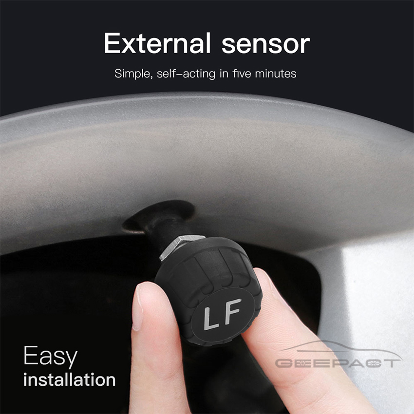 Geepact Car Tire Pressure Monitoring System Smart Car TPMS Tyre Pressure Alarm Monitoring System Solar Power Panel USB Charging TPMS Universal 4 External Sensors LCD Display. 