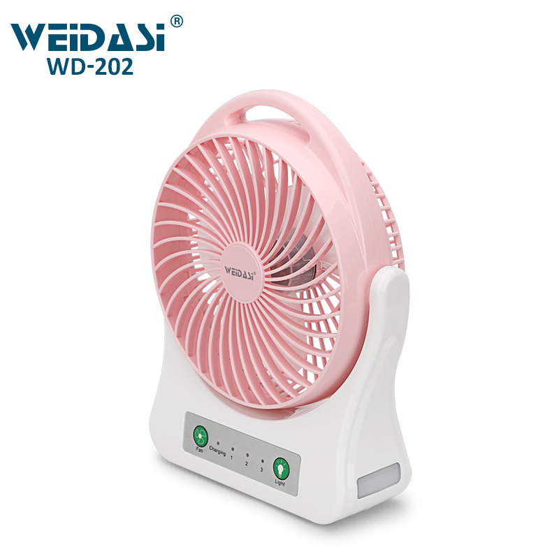 Rechargeable Fan Weidasi 3 speed control usb table fan 7.5″ Rechargeable Fan portable mini hand rechargeable fan with light Li-ion Battary(18650) Desk Table Fan