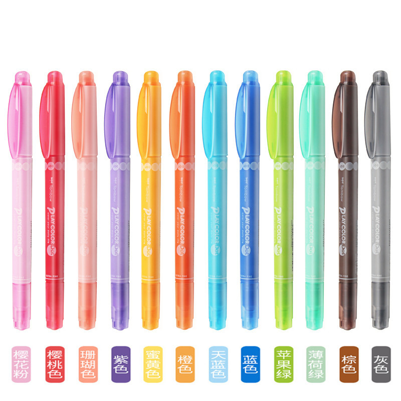 Japan Tombow Dragonfly Double Ended Watercolor Pen WS-PD Highlighter Creative Round Head Fine Tip Marker. 