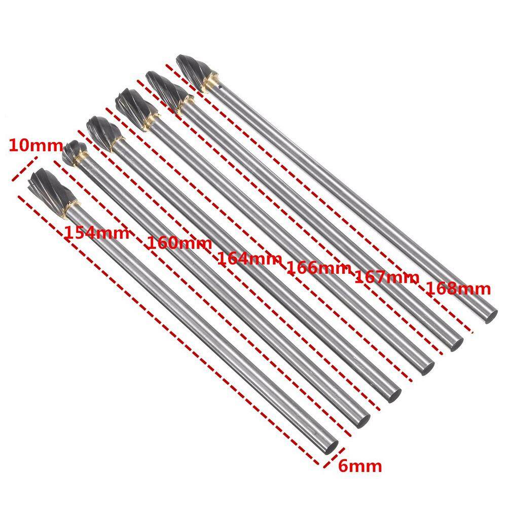 6pc 10mm Carbide Rotary Burr Set – 6mm/1/4" Shank, 150mm Long Reach, Die Grinder Bits
