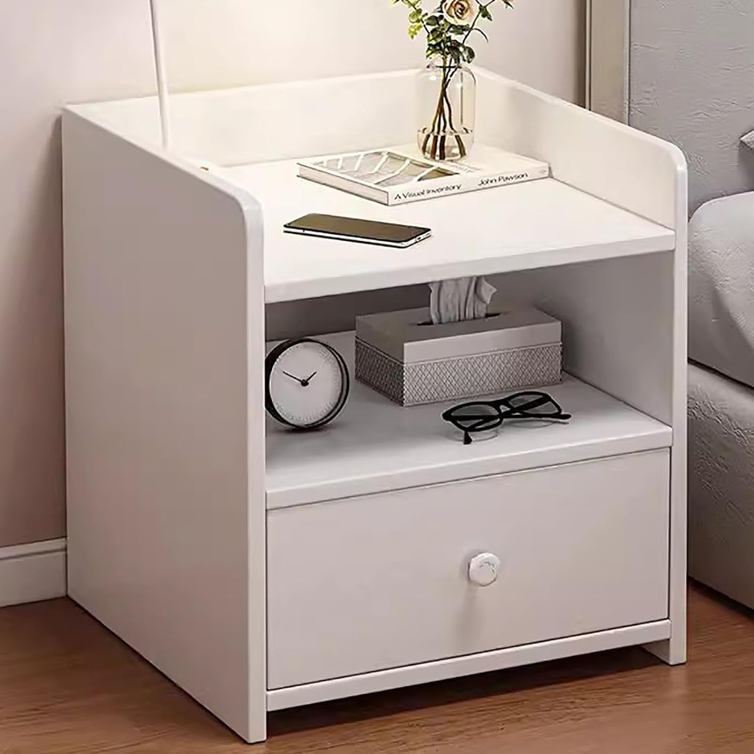 Night Stand, Side Tables Living Room Bedside Furniture with 1 Locker Drawer Side Table for Bedroom Design by Nahid Furniture 18x14x12". 