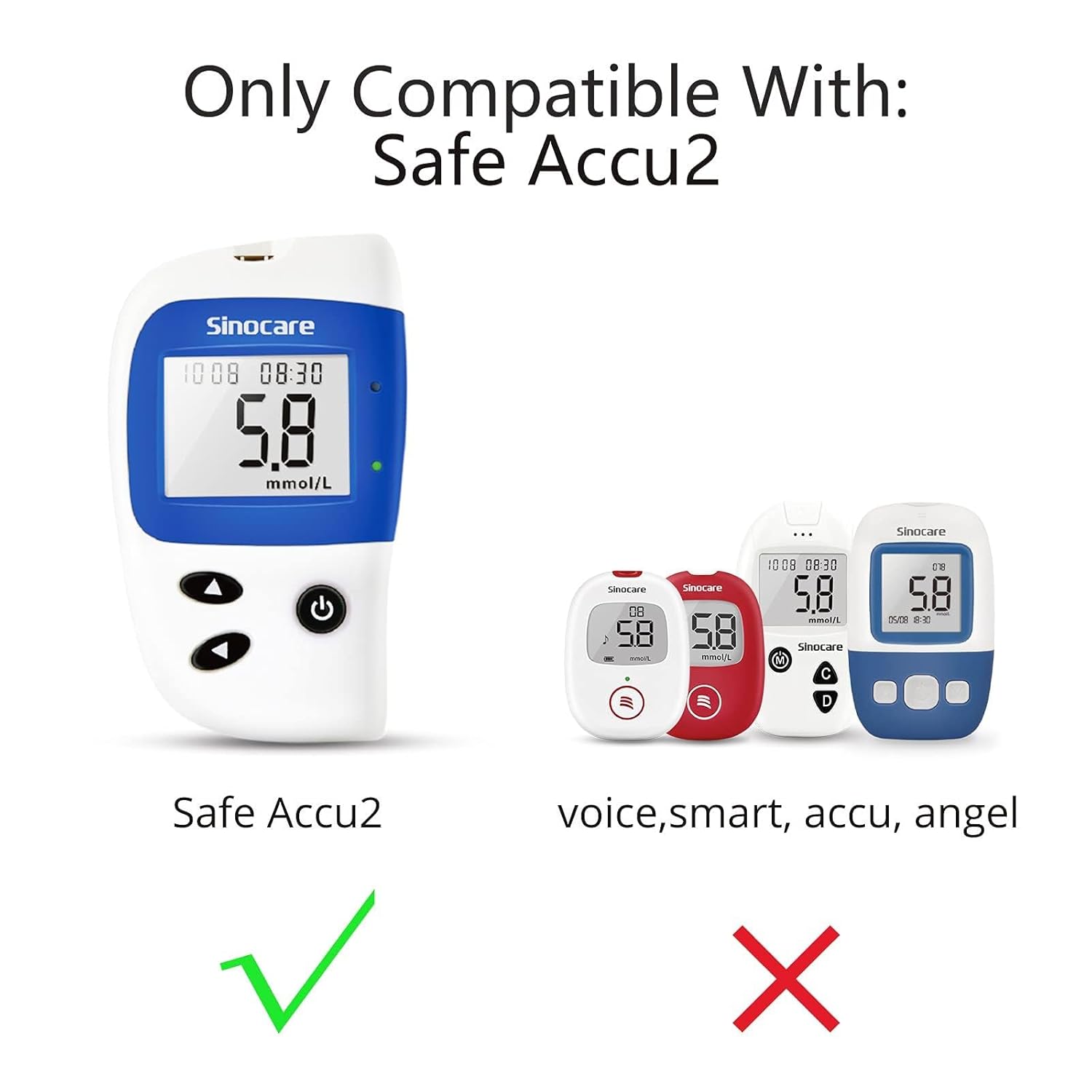 Sinocare (Safe Accu2) Blood Sugar Test Strips 50 pcs No Code/ Blood Glucose Test Strips with Lancing Devices x 50 / only for sinocare Safe Accu2 Blood Glucose Monitor. 