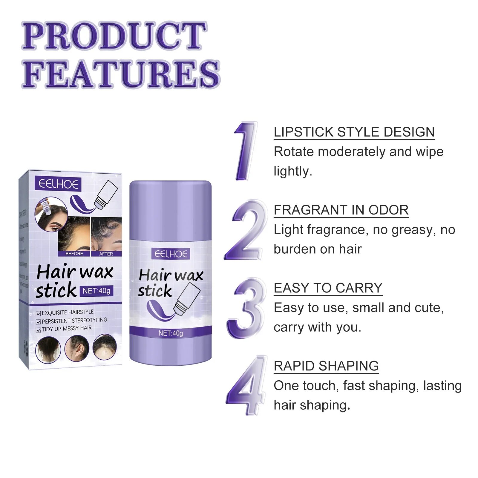 New Sdottor Gel Cheveux Hair Wax Stick Prevent Frizz Arrange Loose Smooth Styling Wax Bar Edge Control Gel Long-lasting Non Grea