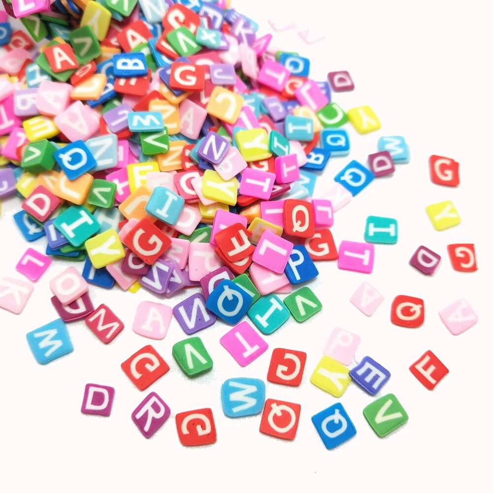 20g/lot 5mm English Letters of Alphabet Character Polymer Clay Colorful for DIY Crafts Tiny Cute Accessories Assorted. 
