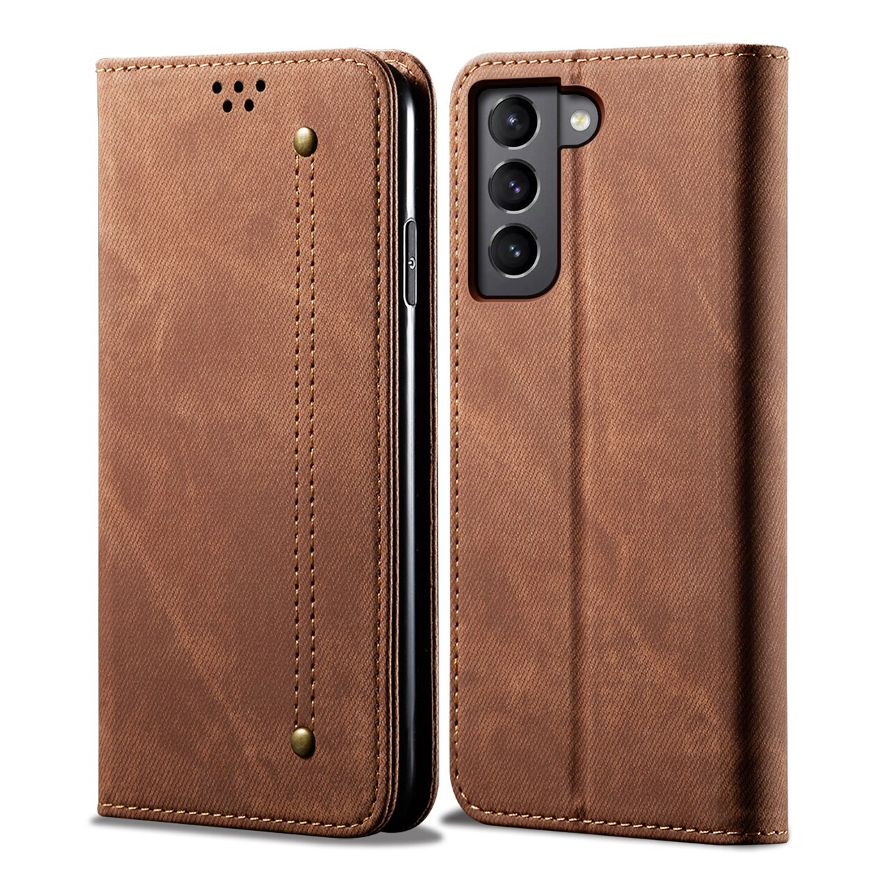 lthmy for Samsung Galaxy S22 Plus 5G Retro Denim Leather Flip Wallet Stand Casing Cover