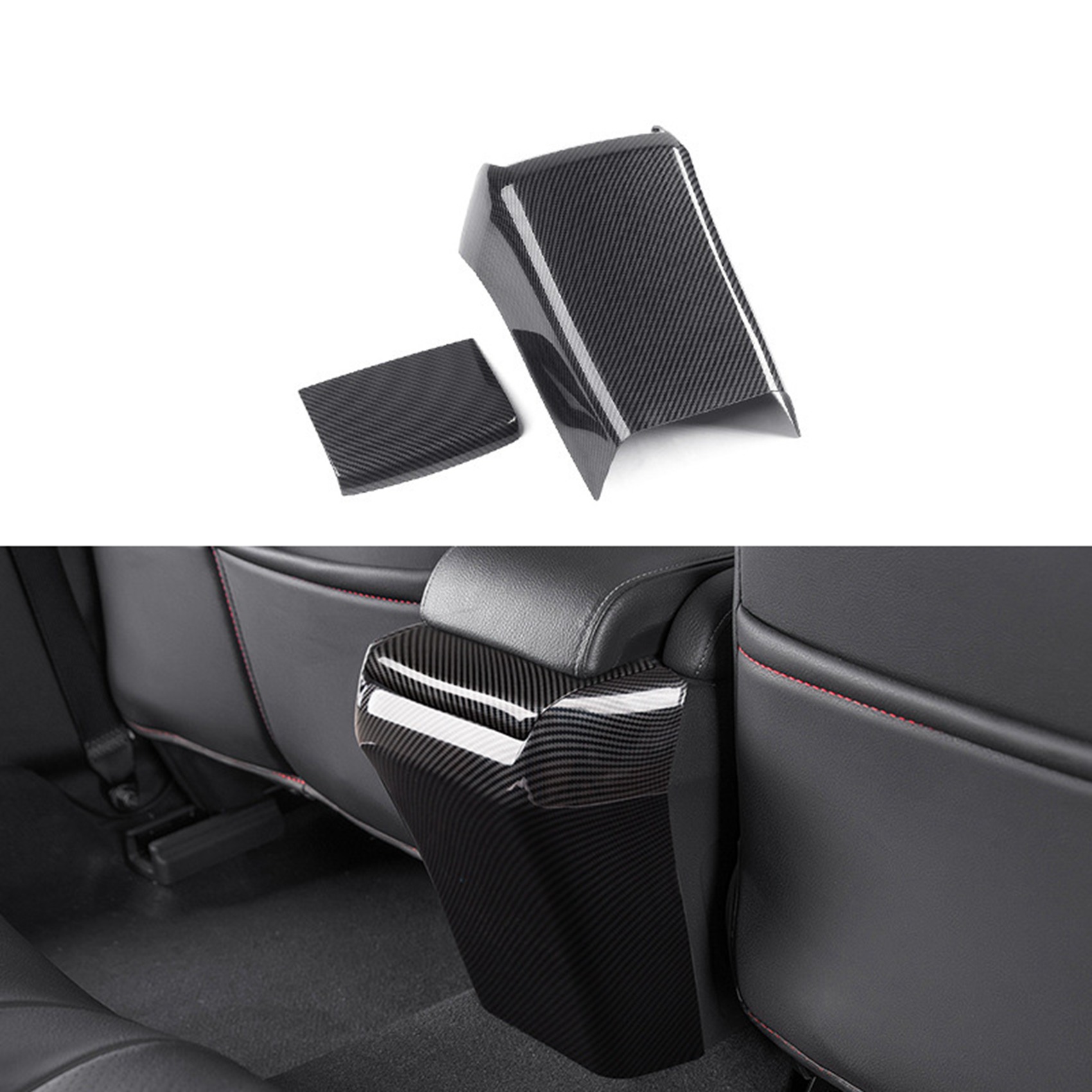 2 Set Car Accessories: 1 Set Gear Shift Stripe Panel Cover & 1 Set Car Rear Armrest Box Anti-Kick Plate Armrest Panel