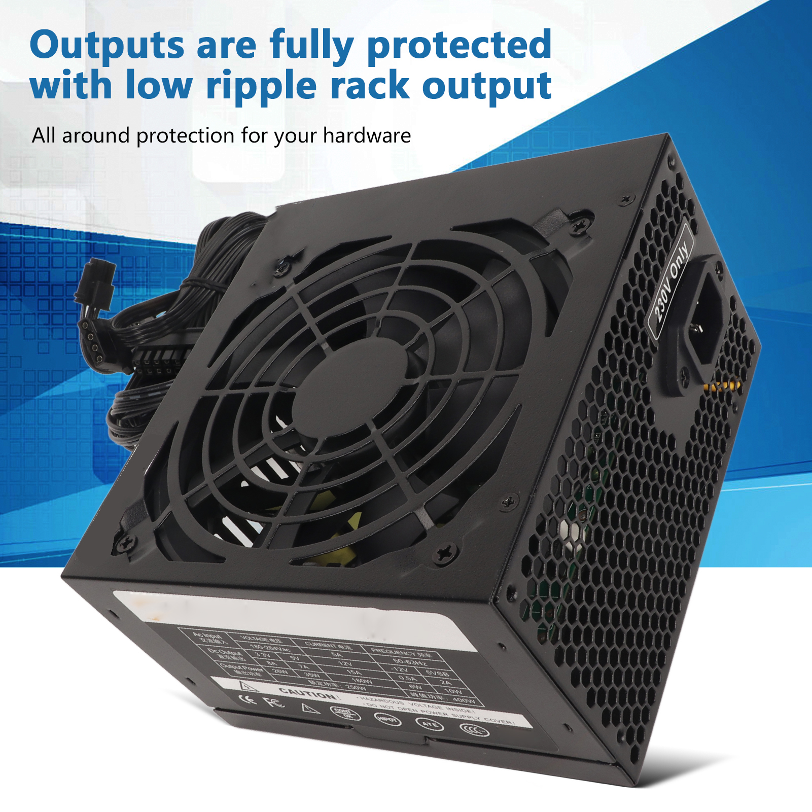 Gaming PC Power Supply, Computer Power Supply 400W Stable Multiple Protection 180-264V Adjustable for Computer. 