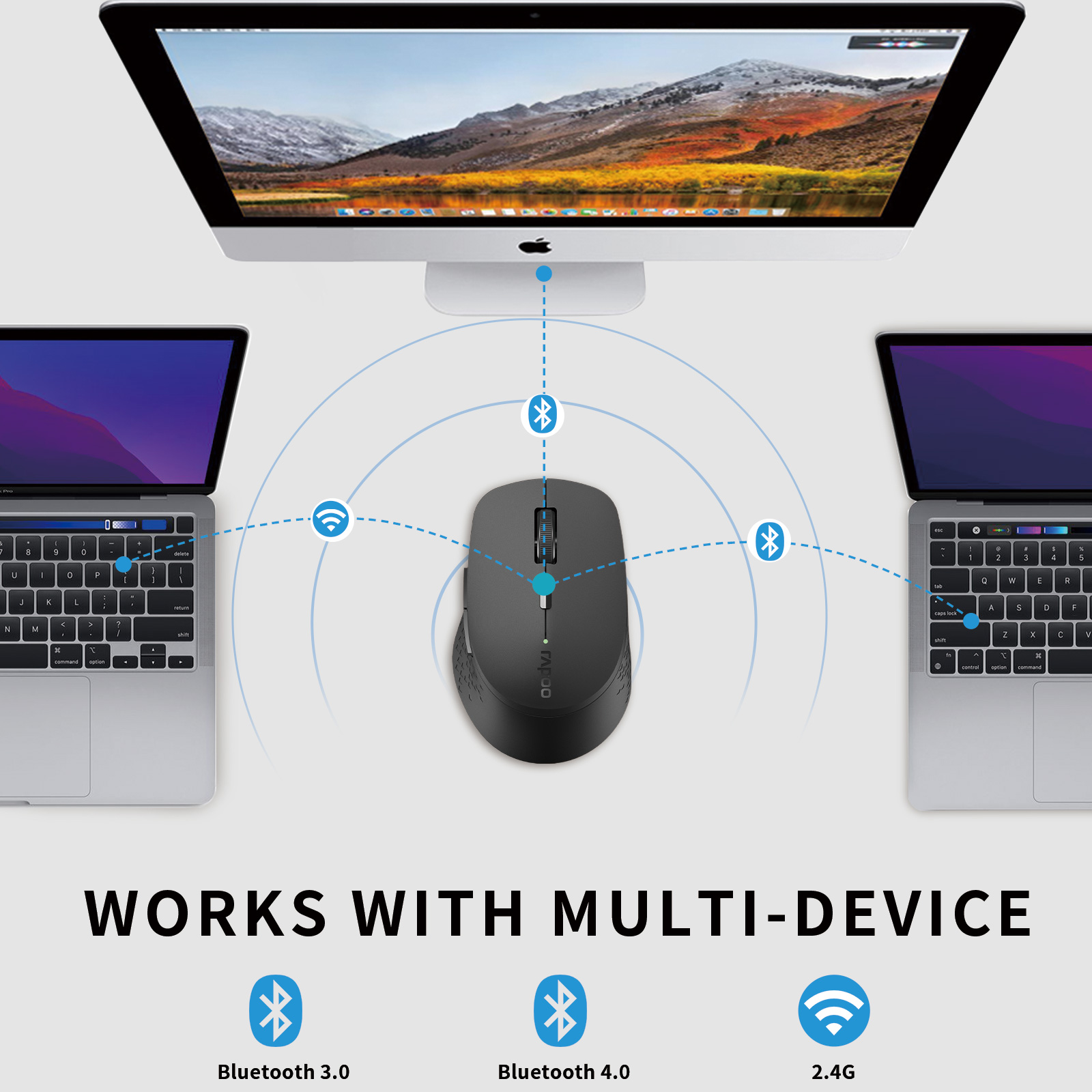Rapoo M300G Silent Wireless Mouse Multi-mode Bluetooth Mouse Portable Optical Mice with Ergonomic Design Support up to 3 Devices. 