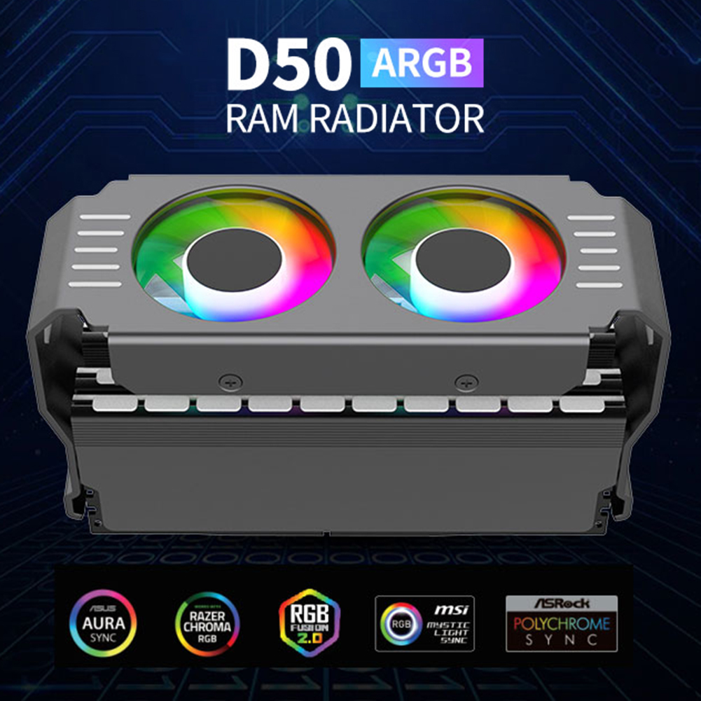 RAM Memory Cooler 4Pin PWM/5V 3Pin ARGB PC Memory Cooling Radiator 1000-4500+RPM with Dual 120mm Fan for DDR4 DDR5. 
