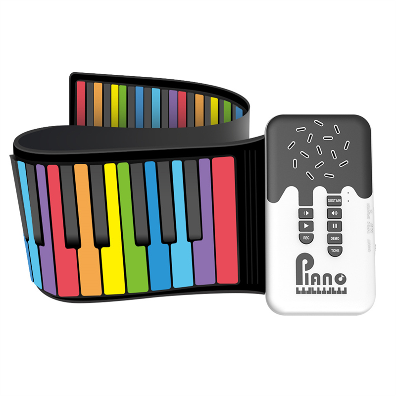 1 Piece Digital Keyboard Flexible Roll Up Piano with Loud Speaker Electronic Hand Roll Piano for Music Lovers Beginners 49 Keys Multicolor