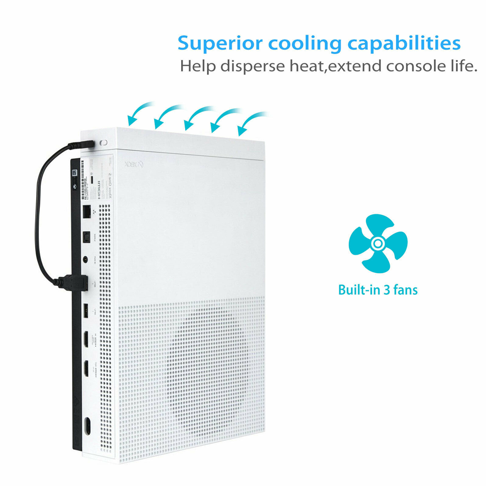For Xbox One S Cooling Fan with 2 USB Ports Hub and 3 H/L Speed Adjustment Cooling Fans Cooler for Xbox One Slim Gaming Console. 