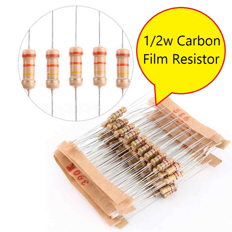 50Pcs- 1/2 Watt 1.5 Ohm Resistor 1/2W 1.5 Ohm Carbon Film Resistor 1.5 Ohm Half Watt Resistance 0.5 Watt 5% Tolerance Fixed Resistors Passive Components 2 Pin Leads Terminals. 