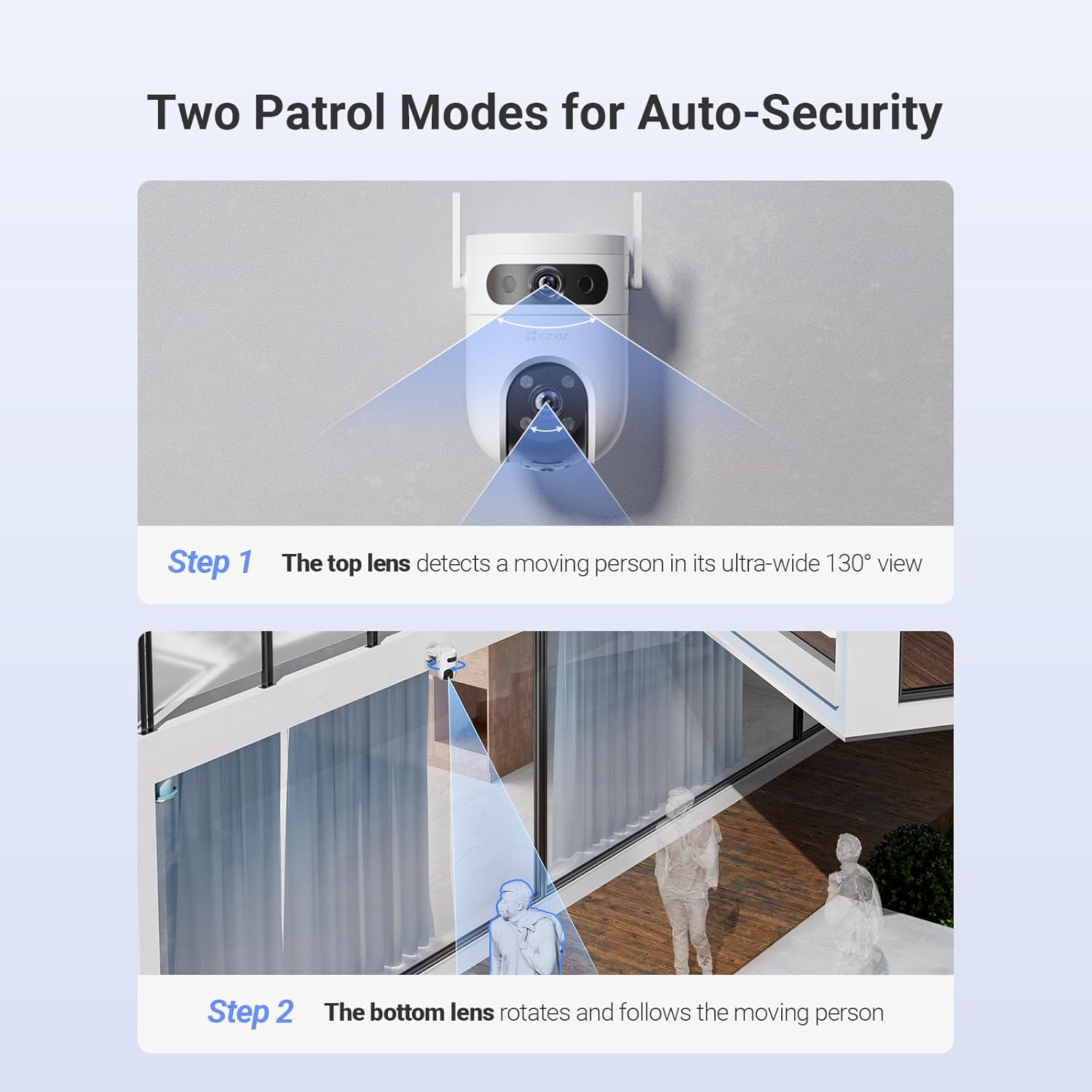 Ezviz H9C 3MP Dual-Lens Pan & Tilt Wi-Fi IP Security Camera Weatherproof Design Upto 512GB Support. 