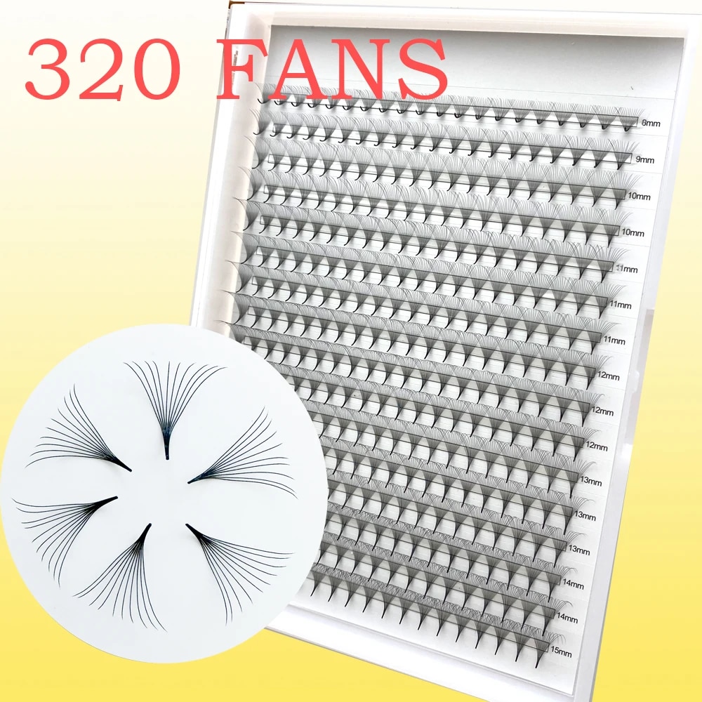 LASHKARAT 320 Fans Eyelash Extensions Premade Volume Fans Medium Stem Sharp Thin Pre Made Russian Volume Fan