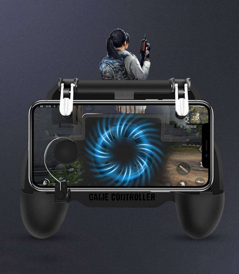PUBG BEST Quality Controller Gamepad Pubg Mobile Trigger L1R1 Shooter Joystick Game Pad Phone Holder Cooler Fan with 2000mAh Power Bank. 
