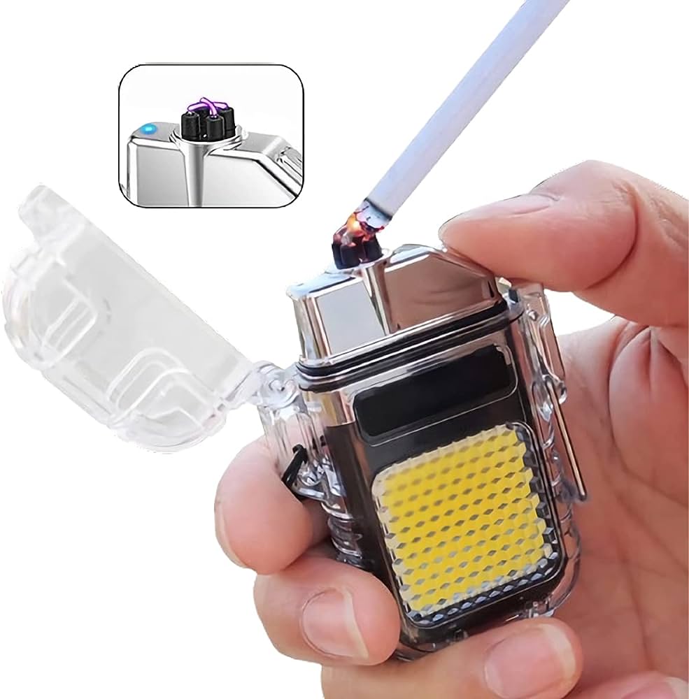 Electric Torch Transparent Waterproof USB Rechargeable Plasma Dual ARC Windproof Lighter. 