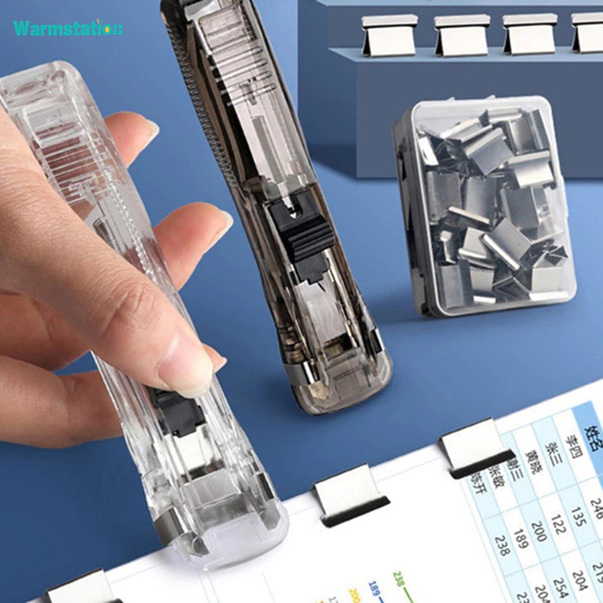 Staple Metal Clip Push Hand Paper Clipper with Refill Fixing Organizing Stapler Reusable Push Clamp for Document File Stationery