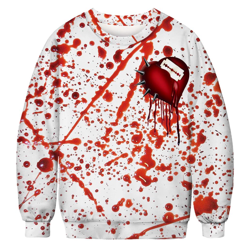Mens Casual Pullover Shirt Scary Halloween 3D Print Top Shirt Long Sleeve Top Blouse