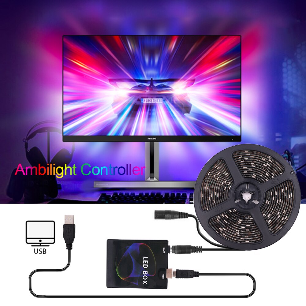 DC 5V USB WS2812B LED Strip 5050 Deam Color LED Light DIY Ambient Controller Box for Computer PC Screen Backlight. 