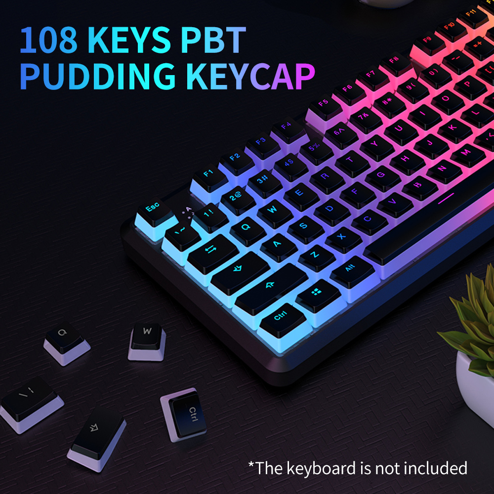 AJAZZ PBT Pudding Keycap 108 Keys PBT Keycap Set with Frosted Hand Feel for Mechanical Keyboard White(Only Keycaps). 
