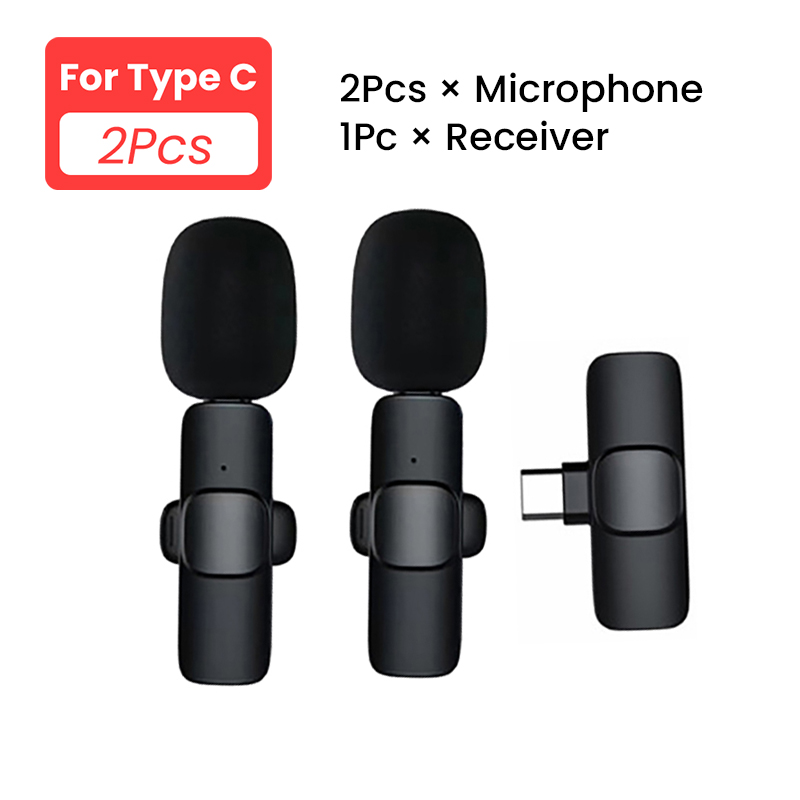 2 in1 Dual Bluetooth Microphone K9  Type C Wireless Lavalier Microphone Noise Reduction Outdoor Live Broadcast USB Lavalier Microphone For Mobile Phone