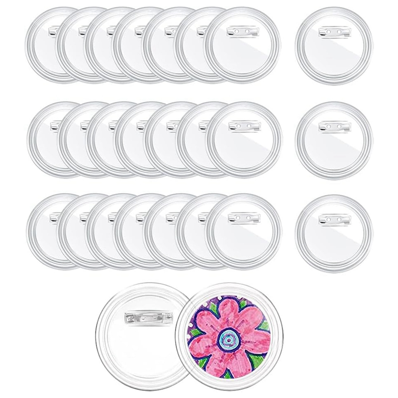 3 Inch Acrylic Button Pins Clear Plastic Button Badges Pin Craft Button with Pin Blank Pins Photo Buttons Pin, 25 Pack Easy to Use. 