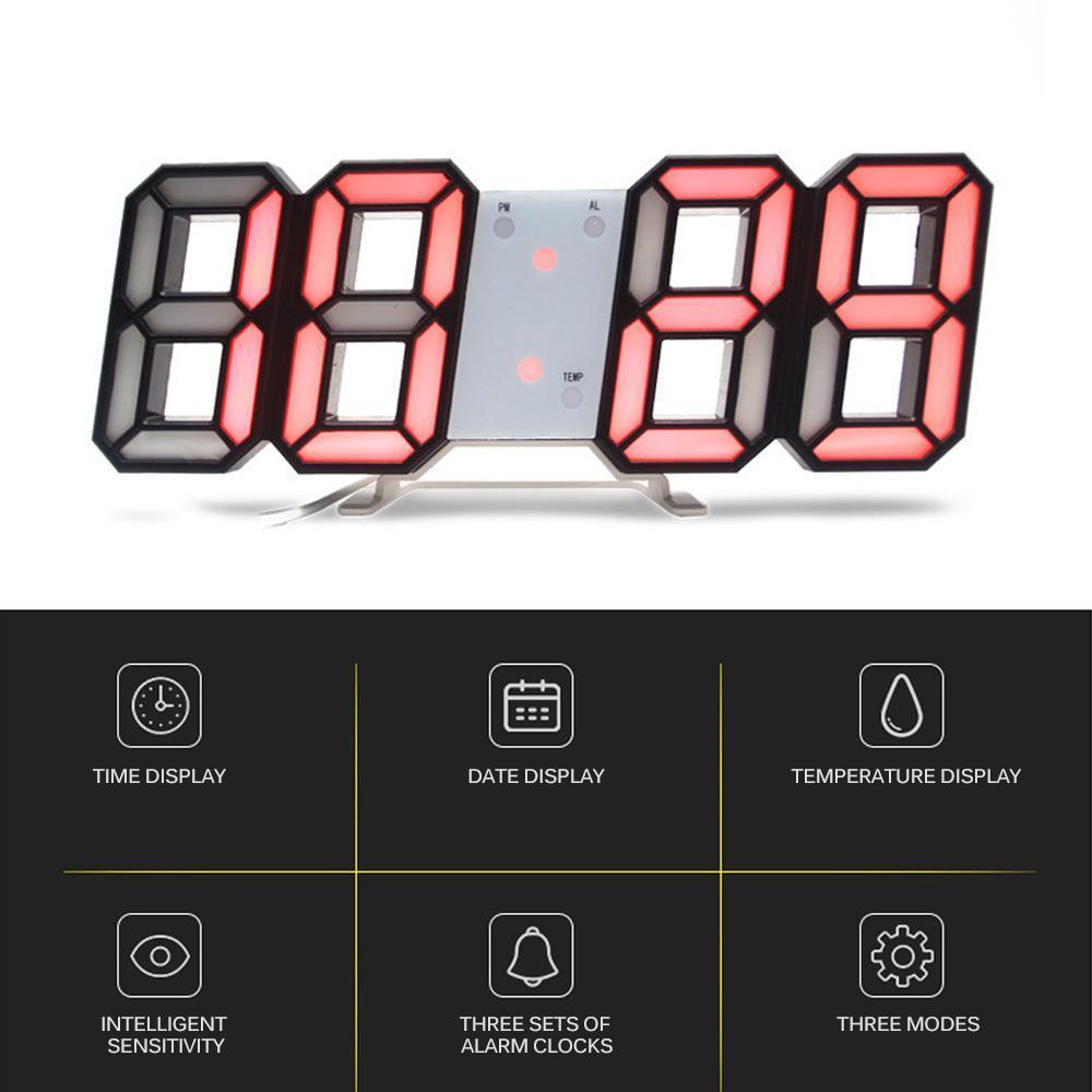 Goglor 3D LED Wall Clock Modern Digital Table Desktop Alarm Clock Nightlight Saat Wall Clock Watch For Home Living Room 24 or 12 Hour. 