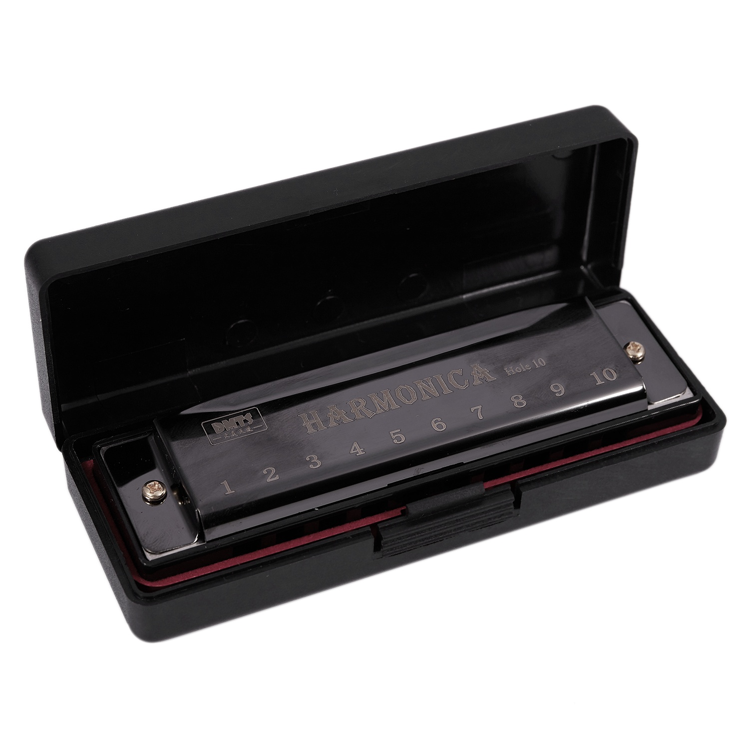 DMTS 10 Holes Key of C Blues Harmonica Musical Instrument Child Educational Toy with Case,Black