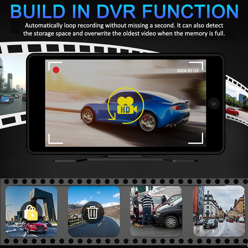 4CH 10.1 Inch CarPlay Android Auto Vehicle DVR System 1080P Camera BSD Alarm Wifi App Control Parking Monitor For Truck Bus RV. 