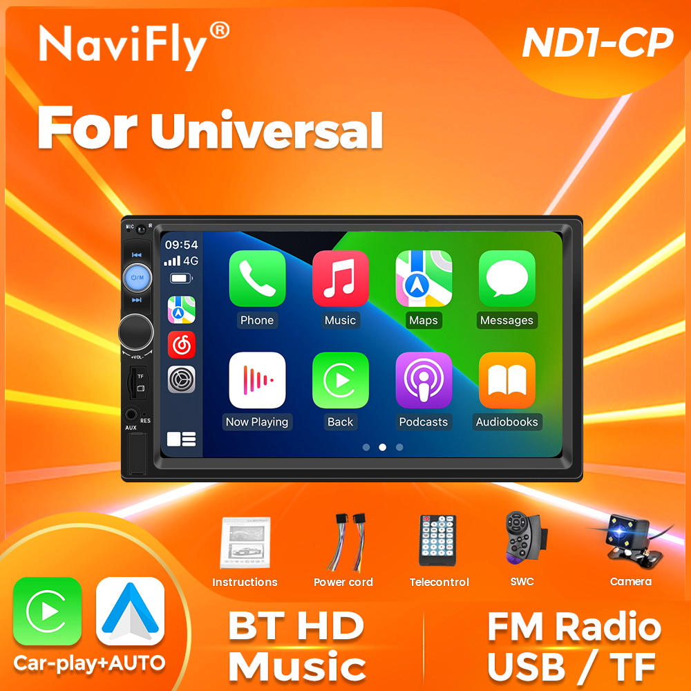 NaviFly 7 Touch Screen Stereo for Universal Car Radio 12V 2 Din FM Power Aux Input Auto MP5 Player SD USB Built-in BT HD video