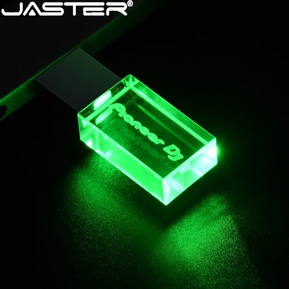 JASTER Crystal Pen Drive 128GB Free Custom Logo Memory Stick 64GB Will Emit Light USB Flash Drive 32GB Creative Pendrive 16GB. 