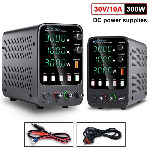 WANPTEK APS3010H Programmable Regulated DC Power Supply, 30V 10A, Storage Memory Function, Encoder Adjustment, USB Fast Charge, 4-Digit Display, Low Ripple, Cooling Fan - UK Plug