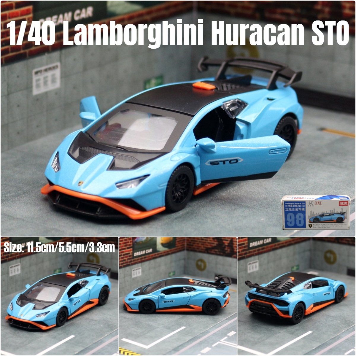 1/40 Lamborghini Huracan STO Super Racing Toy Car For Children CCA Diecast Metal Miniature Model Pull Back Collection Gift Boys. 