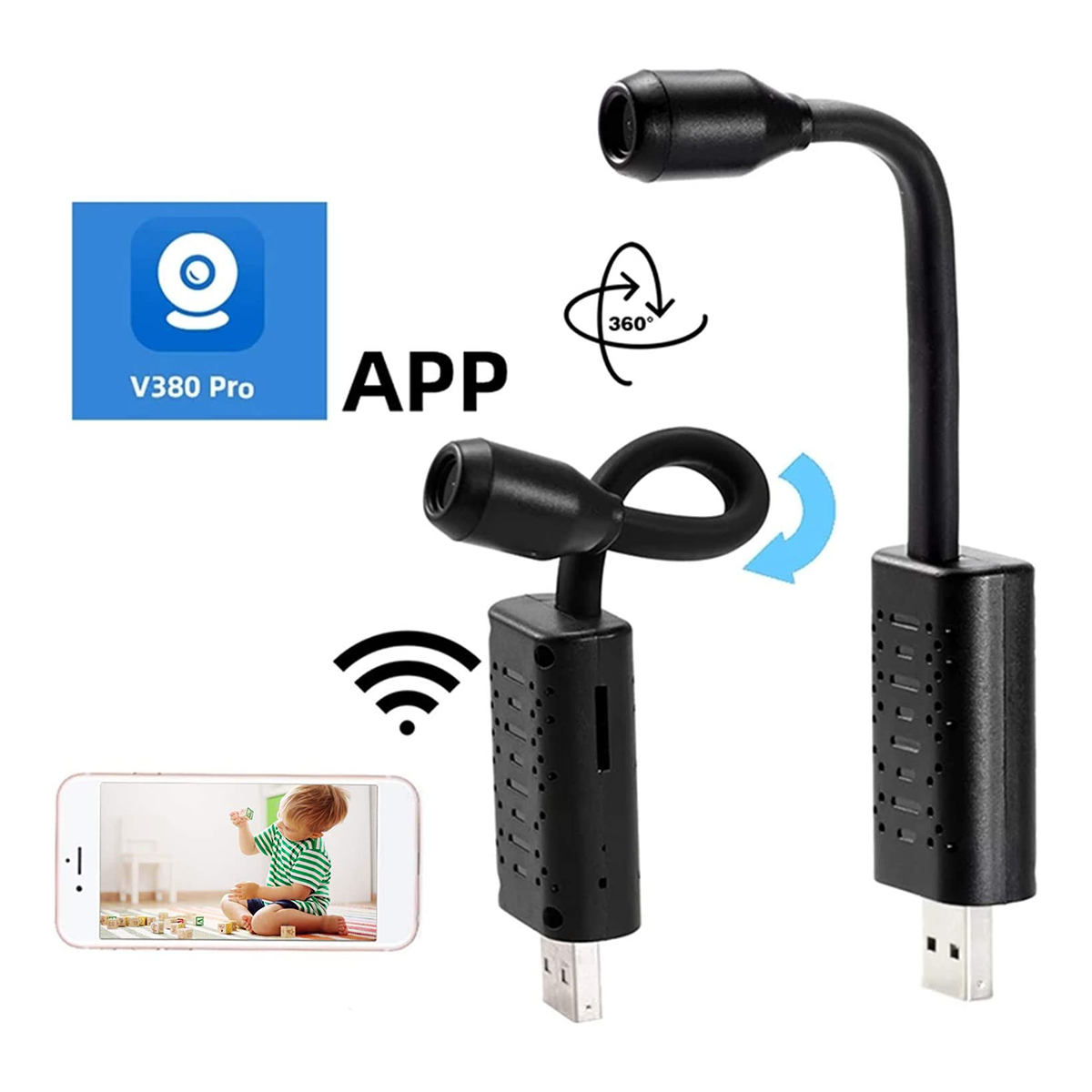 Cloud Storage Smart Small Flexible USB Cameras V380 Pro APP P2P CCTV IP WIFI USB Camera. 