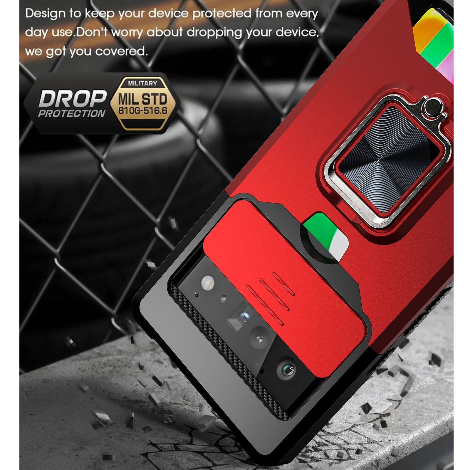 For Google Pixel 6 Pro Sliding Camera Cover Design PC + TPU Shockproof Case with Ring Holder & Card Slot. 