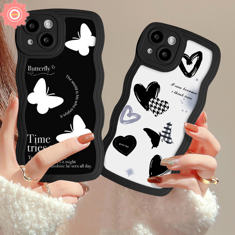 Retro Butterfly Case for VIVO Y17 Y20 Y11 Y15S Y20S Y21 Y33S Y91 Y91C Y35 Y16 Y30 Y02 Y50 Y01 Y75 Y22 Y55 Y02S Y93 Y95 Y12 Y15 Y12S Y20S Y12A Love Heart Black White Letter Cover
