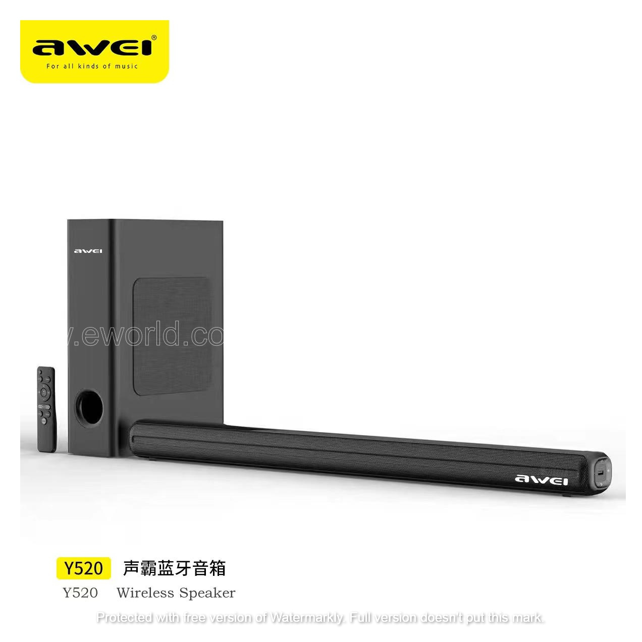 Awei Y520 Wireless Bluetooth Soundbar With Subwoofer For Your Digital HomeTheatre Sound Systems. 
