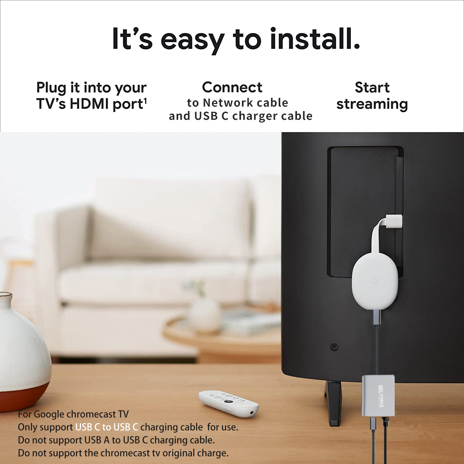 USB-C Gigabit RJ45 Adapter With PD100W Passthrough Power 1000Mbps Ethernet Speeds for ChromeCast With Google TV Wired Ethernet. 