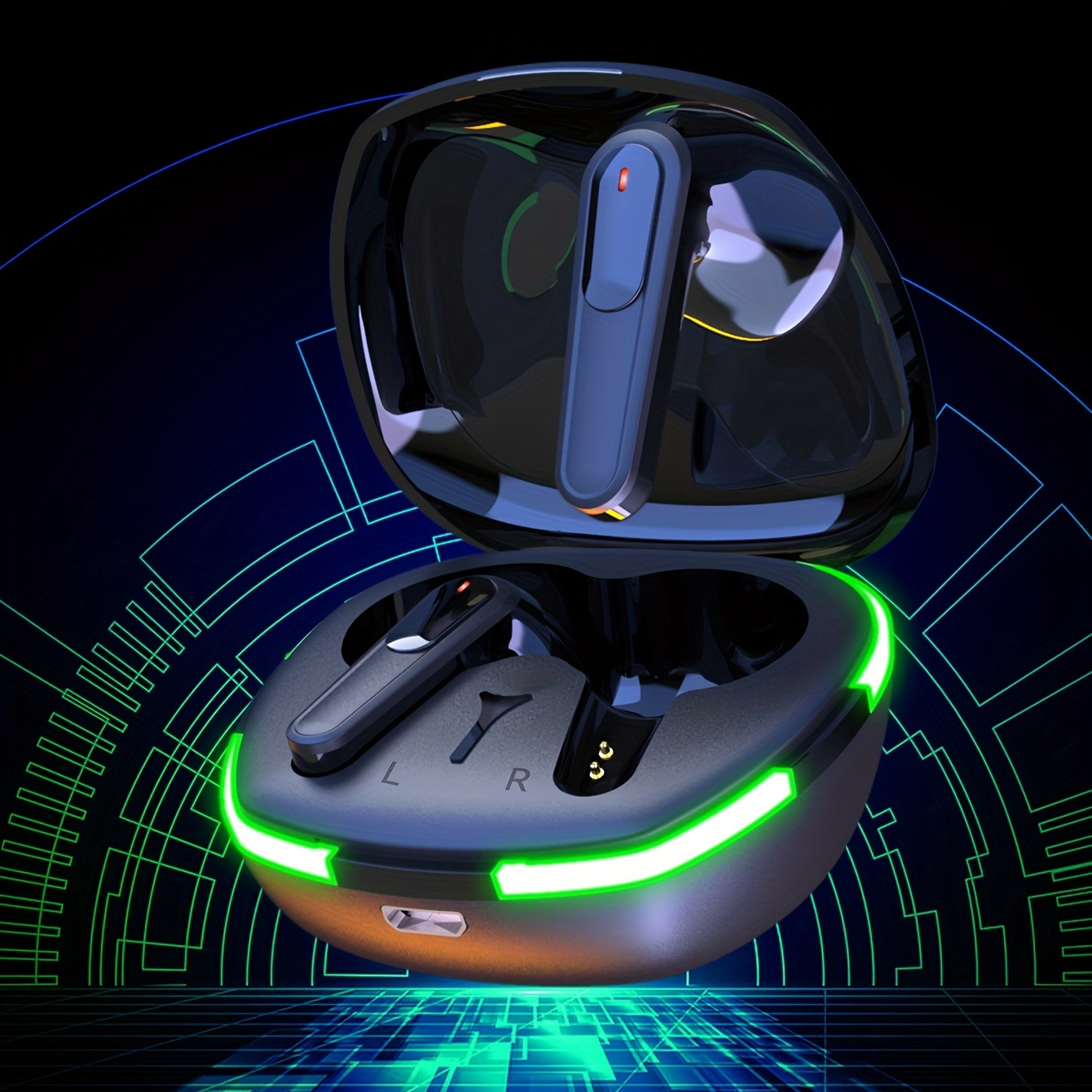 TWS V5.3 True wireless stereo earbuds, TWS gaming hand free headphone, touch button low latency low power consumption headset, Auto power on, ergonomic design, water proof IPX4 earphones with RGB light.. 