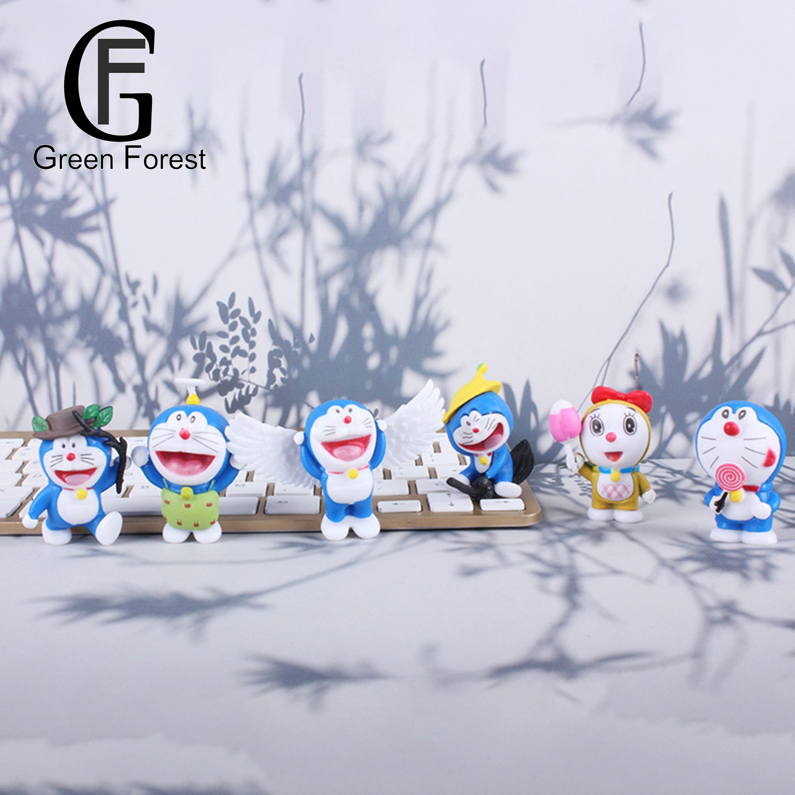 Green forest 6Pcs/Set Action Figurine Six Styles Colorful Wing Design Anime Doraemon Model Toy for Home. 
