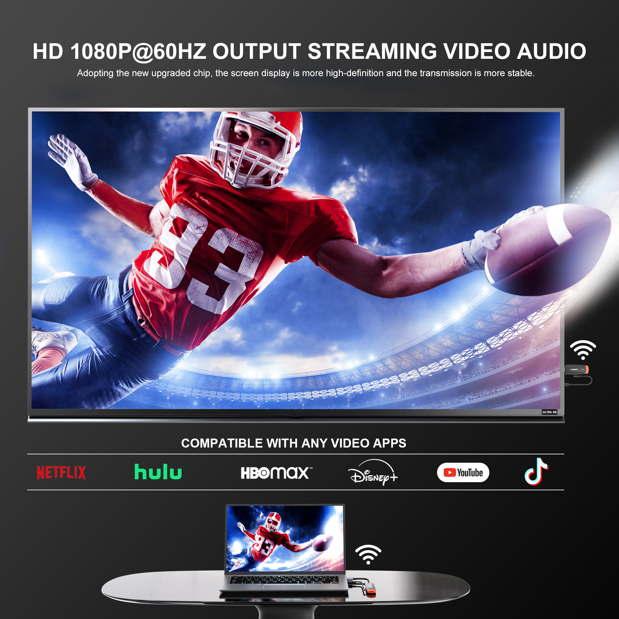 Wireless HDMI Extender Video Transmitter Receiver 2.4/5G with USB Type C Display Adapter for Iphone 15 Laptop PC To TV Projector. 