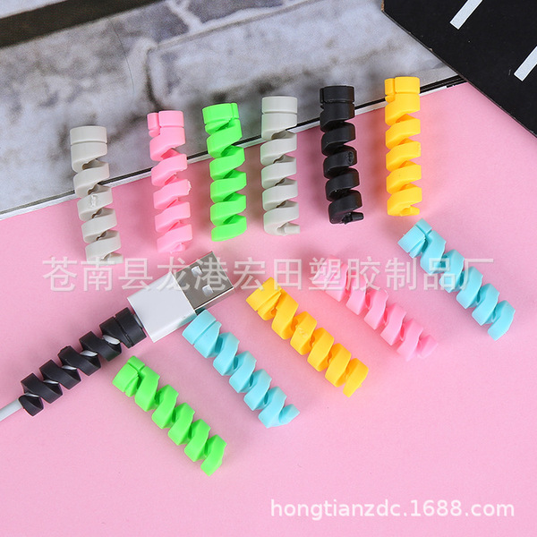 Spiral Cable protector 6 pcs 3 Color Pairs Data Line Silicone Bobbin winder Protective For all USB Charging earphone