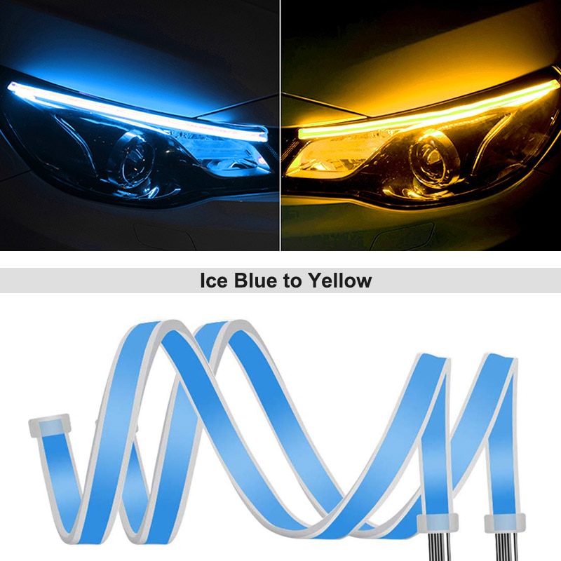 2pcs 12V LED DRL Car Daytime Running Light Flexible Waterproof Flow DRL LED Strip Auto Headlights White Turn Signal Lamp Yellow. 