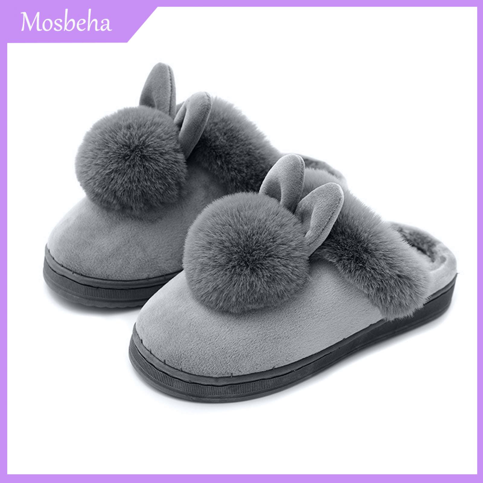 Mosbeha Warm Slippers Candy Color Slip-on Fluffy Slippers Winter Shoes
