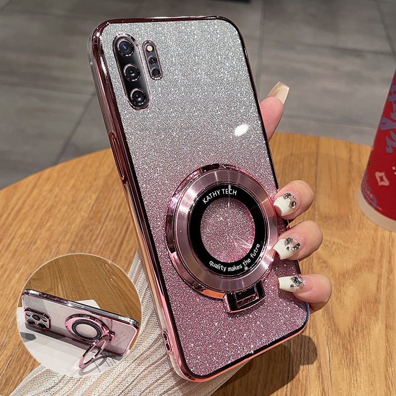 Back Cover Samsung Galaxy Note 10 / Note 10 Plus Phone case Camera Protection Soft Silicone Adsorb Stand Exquisite Glitter Powder