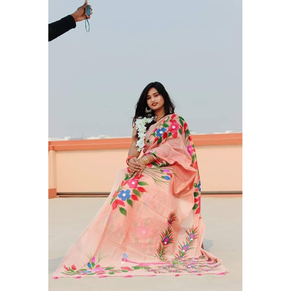 Exclusive Designer Hand Print Half Silk Saree For Stylesh & fashionable for women
