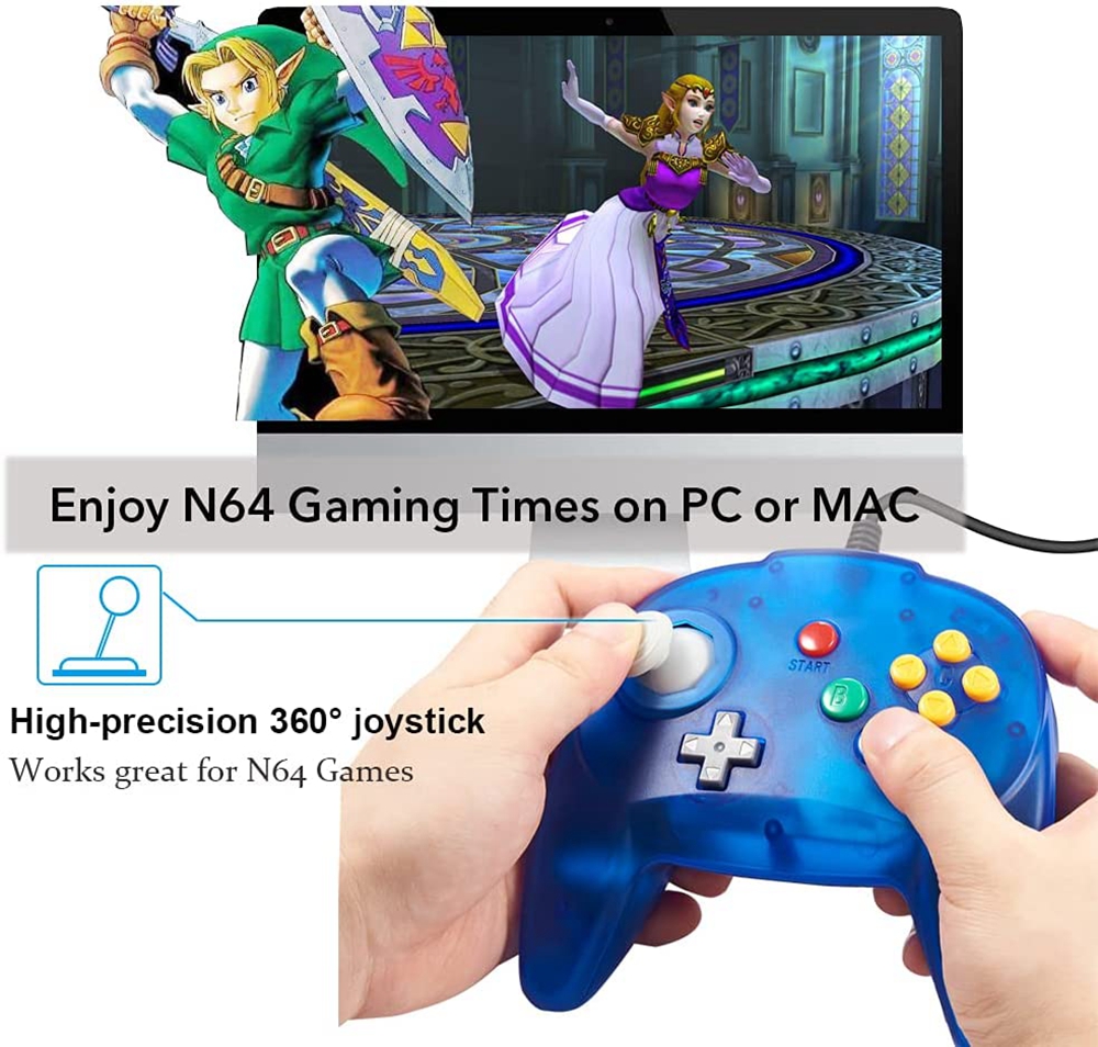 [USB Version]Mini Controller for Classic N64 Games,Wired Gamepad Joystick for Windows PC Mac Linux Raspberry Pi 4 Switch Console. 